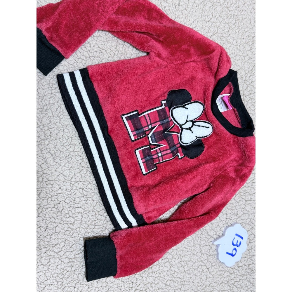Disney Minnie Mouse Girls Red Fleece Plaid Varsity M Sweatshirt XS 4/5 851722MIM